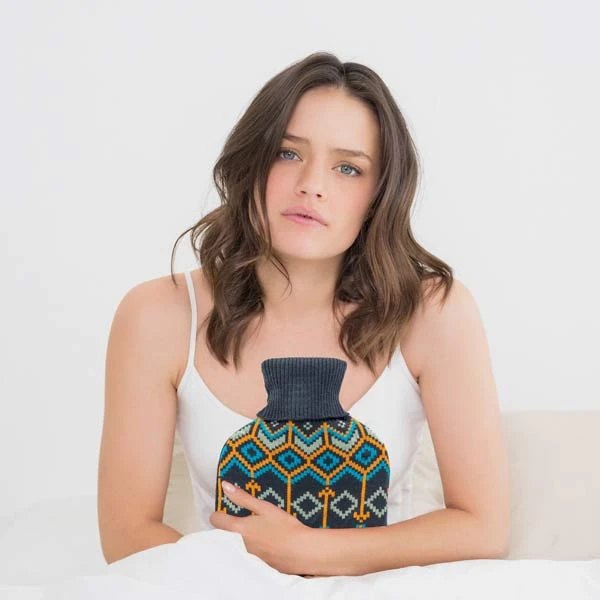 Wärmflasche Mit Bezug - Dunkelblauer Strick Im Diamantmuster - 33x20 Cm - Image 2